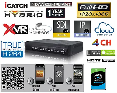 4 Channels IP / HD-SDI / Cloud True Full HD 1080P DVR H.264+ 1920X1080 @ 120FPS • $329.99