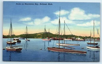 Postcard Boats On Macatawa Bay Holland Michigan Linen G113 • $6.97