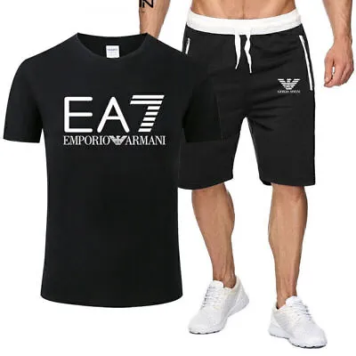 Summer EA7 Men's Sports Short-Sleeved Shorts Two-Piece Casual T-shirt Shorts Set • £23.80