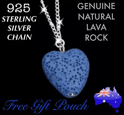 $10.95 • Buy Natural Lava Rock Stone Heart Essential Oil Diffuser Sterling Silver Necklace