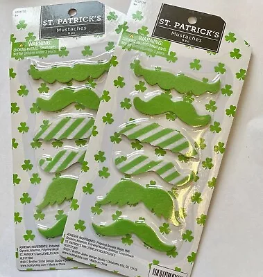 12 (2 Pks Of 6) Green Felt Mustaches Self Adhesive St Patrick's Day Costume Prop • $6.99