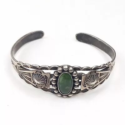 Early Green Turquoise Bracelet Arrowhead Fred Harvey Era Sterling Silver 6  • £137.77