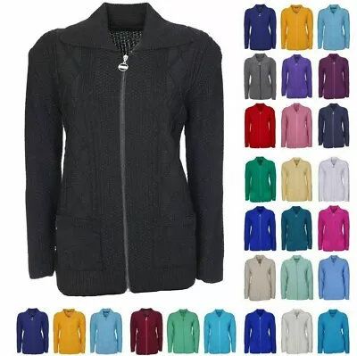 £12.99 • Buy Zip Cardigan For Women Zipped Cable Knit Long Sleeve Jumper Ladies WHOLESALE