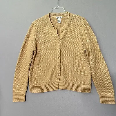 Orvis Sweater Cardigan Women Medium Cotton Blend Tan Button Classic Knit  • £12.35