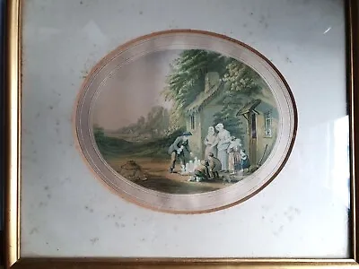 REDUCED  Baxter / Le Blond Antique Oval 19 C Print  Frame The Pedlar At The Door • £16.99