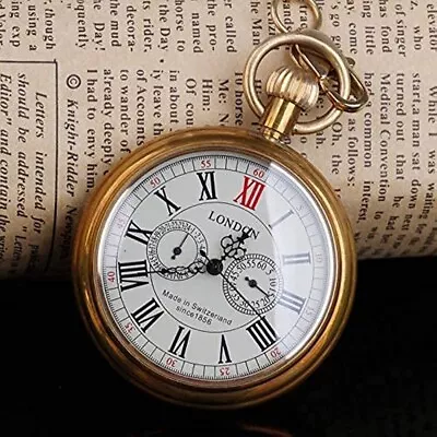 Hover To Zoom Men's Vintage Hand Wind Mechanical Pocket Watch Chain Brass Open F • $22.25