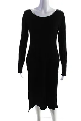 Elm Design Womens RIbbed Knit Trim Side Slit Tunic Sweater Black Cotton Size 3 • $40.81