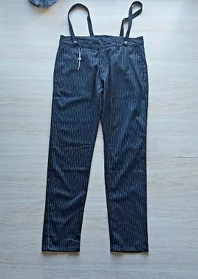 NWoT PIERRE DARRE Suspender Pants Pin Stripe Black Men Sz.50 Made In Italy • $48.98