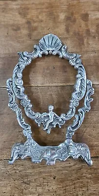 Vintage Ornate Victorian Cherub Tilt Silver Metal Frame Or Tabletop Mirror Stand • $34.99