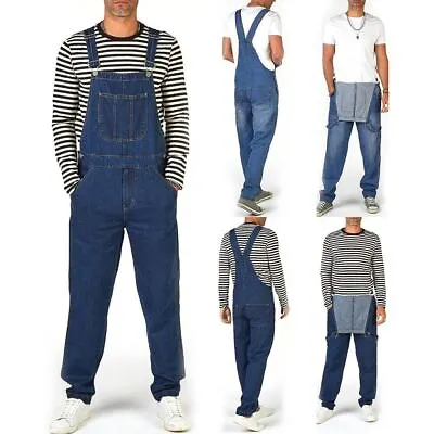 Men's Denim Dungarees Overalls Jeans Full Workwear Pullover Bib & Brace Jumpsuit • £19.99