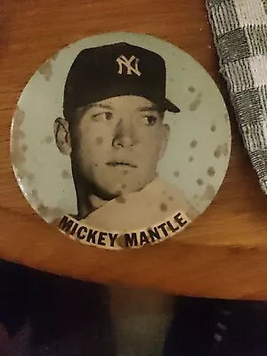 VINTAGE 1950s Mickey Mantle Stadium Pin Button 3-1/2  Yankees Blue Background • $75