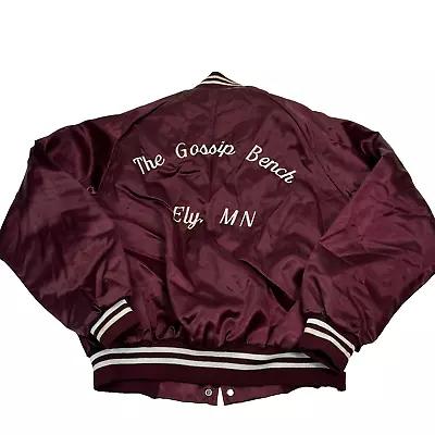 Vtg Gossip Bench Ely Mn Satin Jacket XL Made USA Embroidered Stains • $18.78