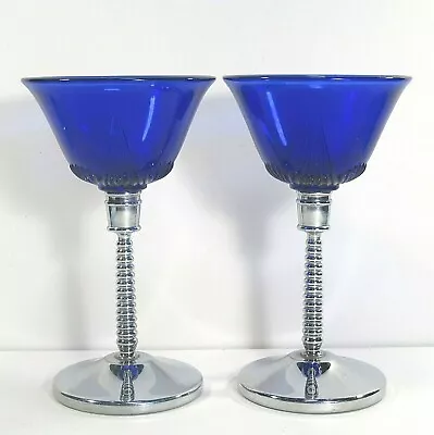 2 Keystonwear Goblets Blue Glass & Threaded Metal Stems 5.4  36B • $15.18