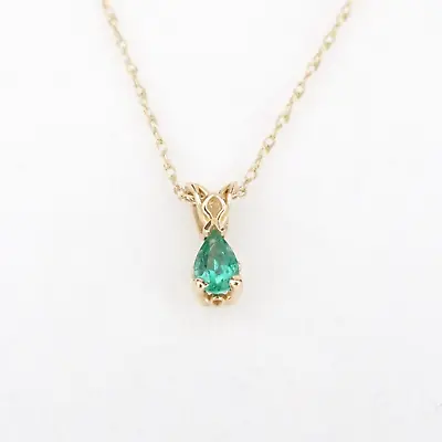 14k Gold Emerald Necklace Vintage Solitaire Pendant Natural Gem 18  NG1508 • $381.75