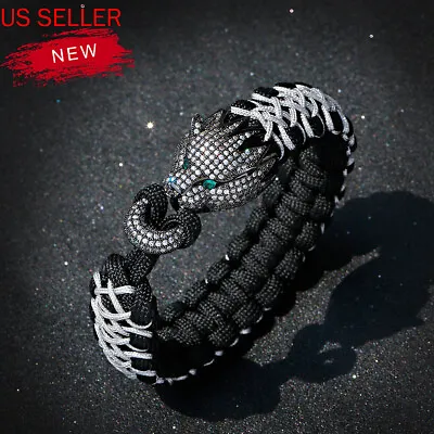 $28.99 • Buy Men's Gorgeous Crystal Dragon Hook Charms Paracord Bracelet