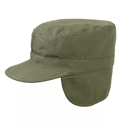 Olive Drab Winter Military Fatigue Hat With Ear Flaps Fitted Tactical Patrol Cap • $14.99