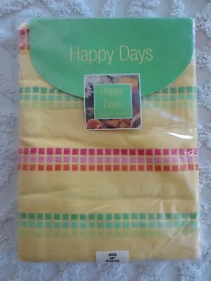 NOS Bardwil HAPPY DAYS 100% Cotton YELLOW Stripe TABLECLOTH - 60  Round • $12