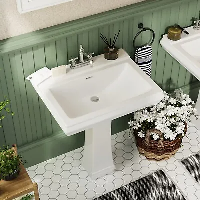 White Ceramic Pedestal Combo Bathroom Sink In White 4 In. Centerset Faucet Holes • $278.67