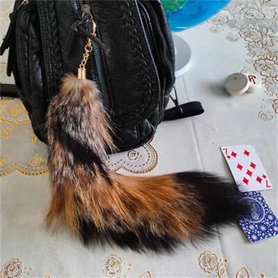 35cm/14  Real Fox Fur Tail Keychain Bag Purse Keyring Furry Pendant Cosplay Toys • $8.90