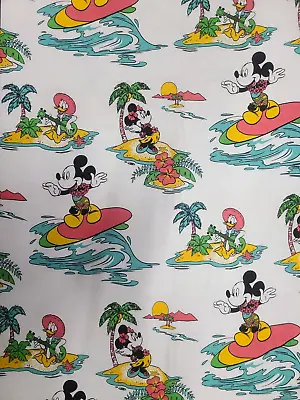 Vtg Disney Mickey Minnie Mouse Tropical Hawaii Surf Print Stretch Knit Brushed • $44.99