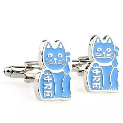MANEKI NEKO CUFFLINKS Lucky Waving Cat Japanese Good Luck Icon Beckoning Kitty • $14.95