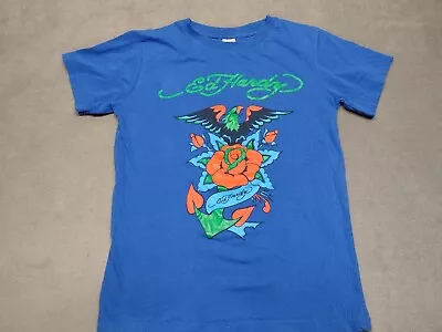 Ed Hardy Kids Graphic Tee Size Large Blue Eagle Rose's • £13.42