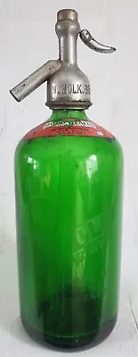 Antique Vintage W. Wolk Bottling Wk's SELTZER BOTTLE New York Green Siphon • $50