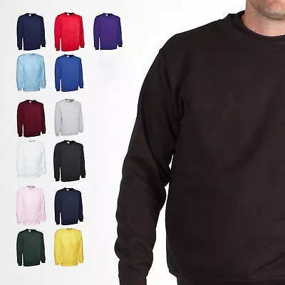 Mens Classic Crew Neck Pullover Sweatshirt - SPORT CASUAL LEISURE PLAIN SWEATER • £10.99