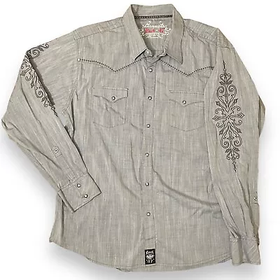 ROCK 47 Men's Shirt Size XXL Snap Pearl Solid Gray Embroidered Long Sleeve • $21.99