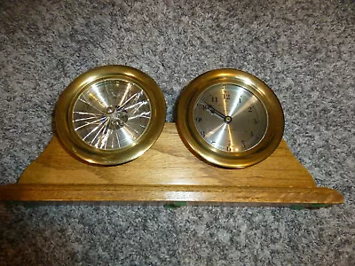 Vintage Bell Clock Company Ship's Clock Barometer Brass Oak READ! • $84.99