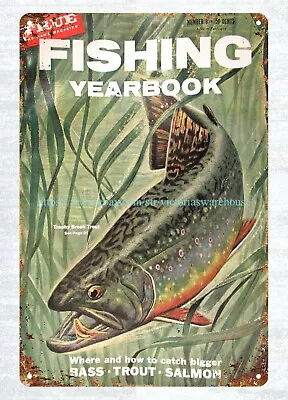 Room Wall 1957 TRUE The Man’s FISHING YEARBOOK Trophy Brook Trout Metal Tin Sign • $18.88