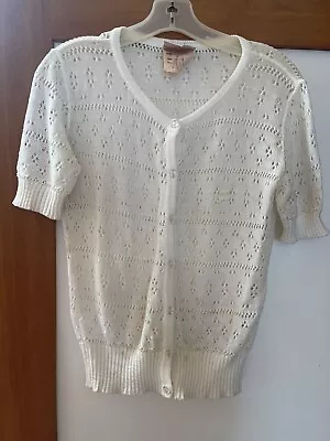 Vintage Courreges Paris Women’s Knitted White  Short Sleeve Button Up Top Size B • $29.99