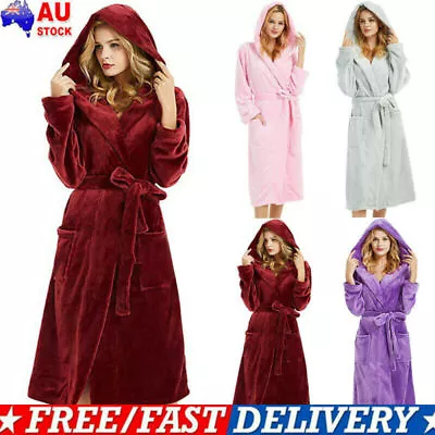 $31.91 • Buy Womens Soft Plush Fleece Hooded Bathrobe Dressing Gown Nightwear Comfy Nightgown
