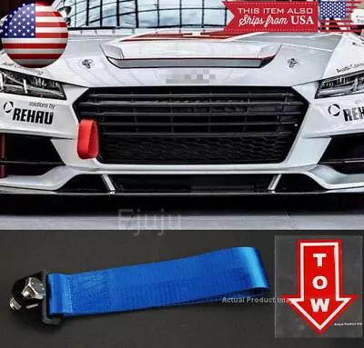 Blue Bumper Crash Beam Nylon Tow Hook Strap W/ Red Tow Arrow Sticker For Mini • $8.98