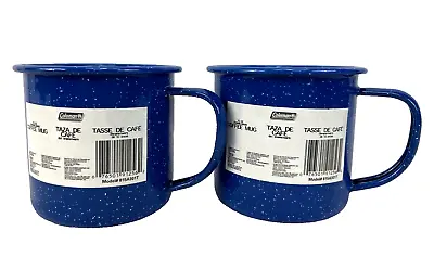 Lot Of 2 COLEMAN Blue Speckled Coffee Mugs 10 Oz Enamelware About 3+ In X 3.5 In • $18.99
