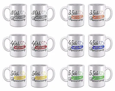 £10.99 • Buy Pair Of Wedding Anniversary - Two Hearts (1st - 70th) Novelty Gift Mugs