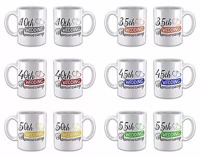 £10.99 • Buy Pair Of Wedding Anniversary - Two Hearts (1st - 70th) Novelty Gift Mugs