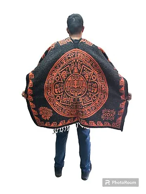 Mexican Poncho  Calendario Azteca  Mexico  Aztec  warrior   Orange • $38