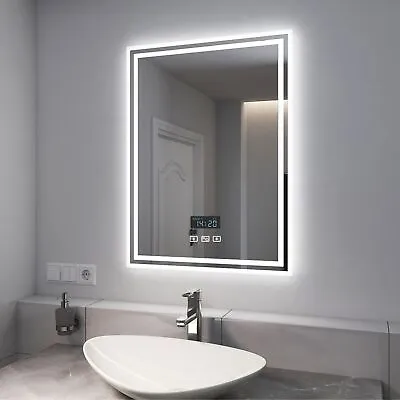 EMKE Bluetooth Bathroom Mirror With Shaver Socket LED Lights Clock Demister Pad • £99.79