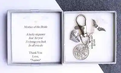 £7.99 • Buy Personalised Mother Of The Bride Gift Lucky Sixpence Charm Keyring - Thank You