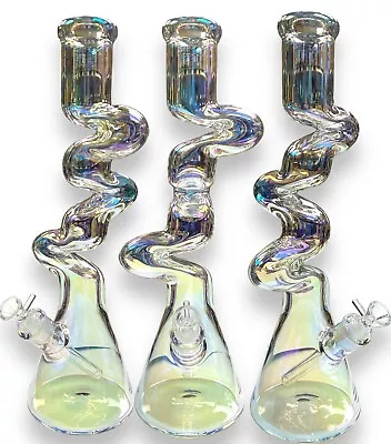 16” Triple ZONG Bong MONSTER Glass Water Pipe Hookah Clear Iridescent Chrome • $99.99