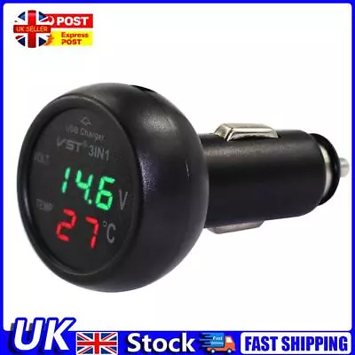 3 In 1 Car Voltmeter Thermometer 12V 24V Multifunctional Adapter (Red Green) UK • £7.69