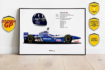 1996 Damon Hill Williams FW18 Helmet Stats F1 Print - Scuderia GP • £12