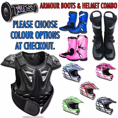 Peewee Junior Kids Mx Dirt Bike Motocross Armour Boots And Helmet Kit Red • $449