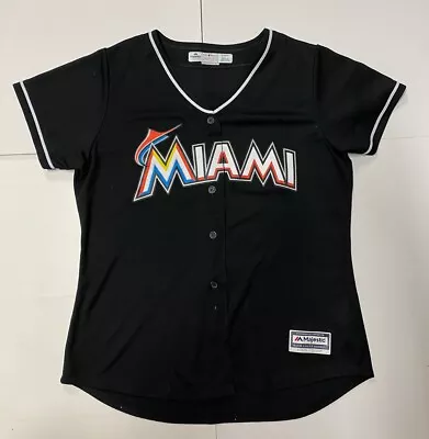 Miami Marlins Baseball Jersey Womens XL Majestic Coolbase Black MLB • $19.95