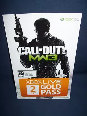 XBOX360 Call Of Duty MW3 Xbox Live 2 Day Gold Pass Card 2011 • $9.99