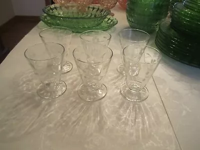 Vintage Depression Glass  - 6 Crystal Cordial / Juice Glasses Floral Etched • $24