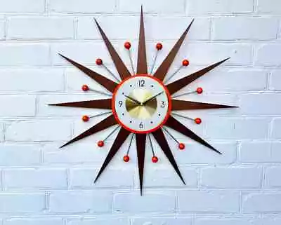 Bright Orange Mid-Century Atomic Wall Clock 30  27  George Nelson Style Retro • $180