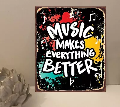 1x Music Makes Better Quote Metal Plaque Sign Gift House Novelty (mt749) • £3.99