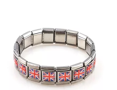 UNION JACK British Flag BRACELET Thin Slim 9mm Width Stretchy Length UNISEX • £6.47